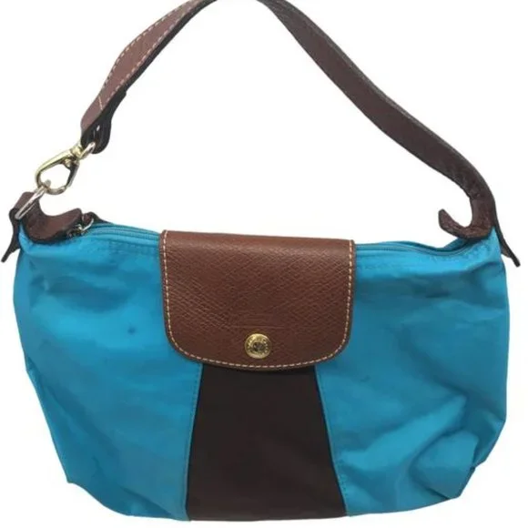 LONGCHAMP Blue Brown Fabric Chic Shoulder Bag - Picture 1 of 8